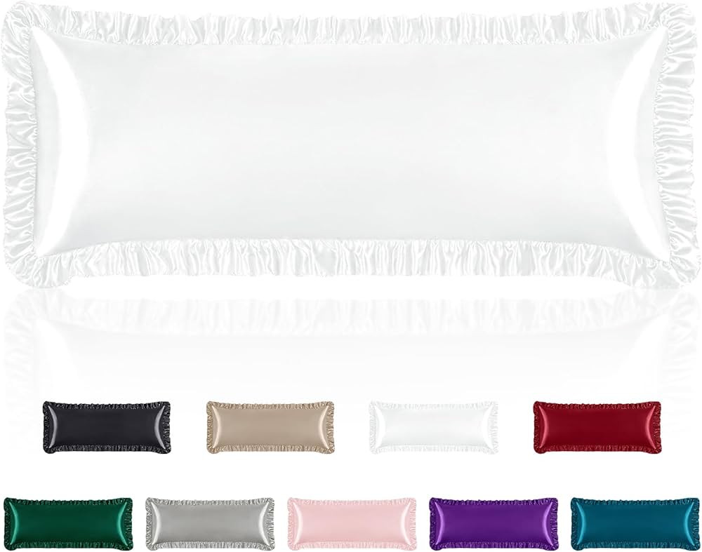 Homiest Ruffle Satin Body Pillow Cover, Silky Satin Body Pillowcase with Envelope Closure, Luxury... | Amazon (US)