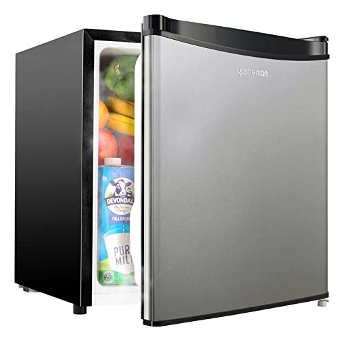 Upstreman 1.7 Cu.ft Mini Fridge with Freezer, Dorm Essentials, Adjustable Thermostat, Energy Saving, Low Noise, Single Door Compact Refrigerator for Dorm, Office, Bedroom, Stainless- FR17 | Amazon (US)