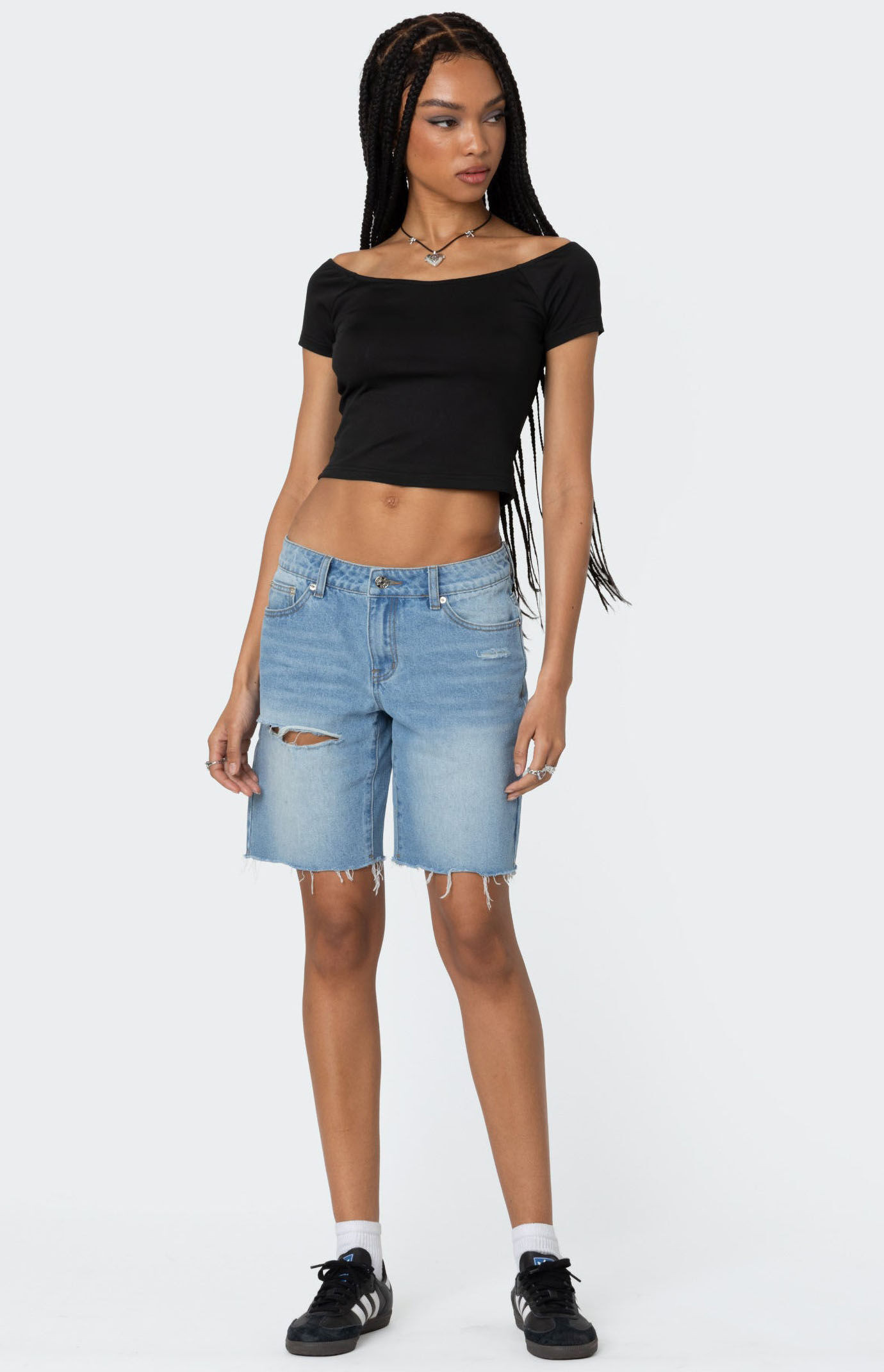 Edikted Women's Riptide Denim Bermuda Shorts in Blue - Size XS | PacSun