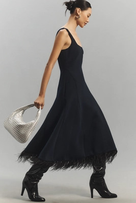 Du Paradis Sleeveless Faux-Feather Midi Dress | Anthropologie (US)