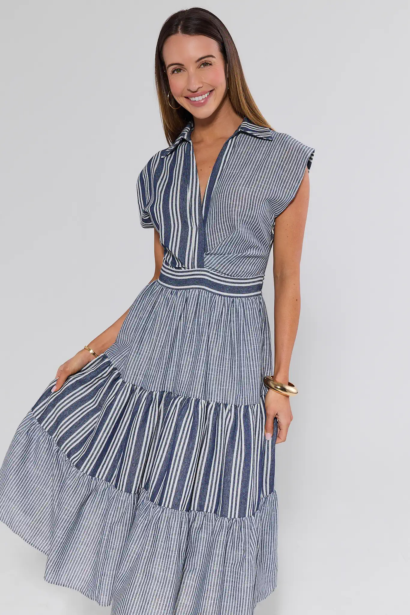 Anniston Blue Multi Striped Midi Dress | Avara