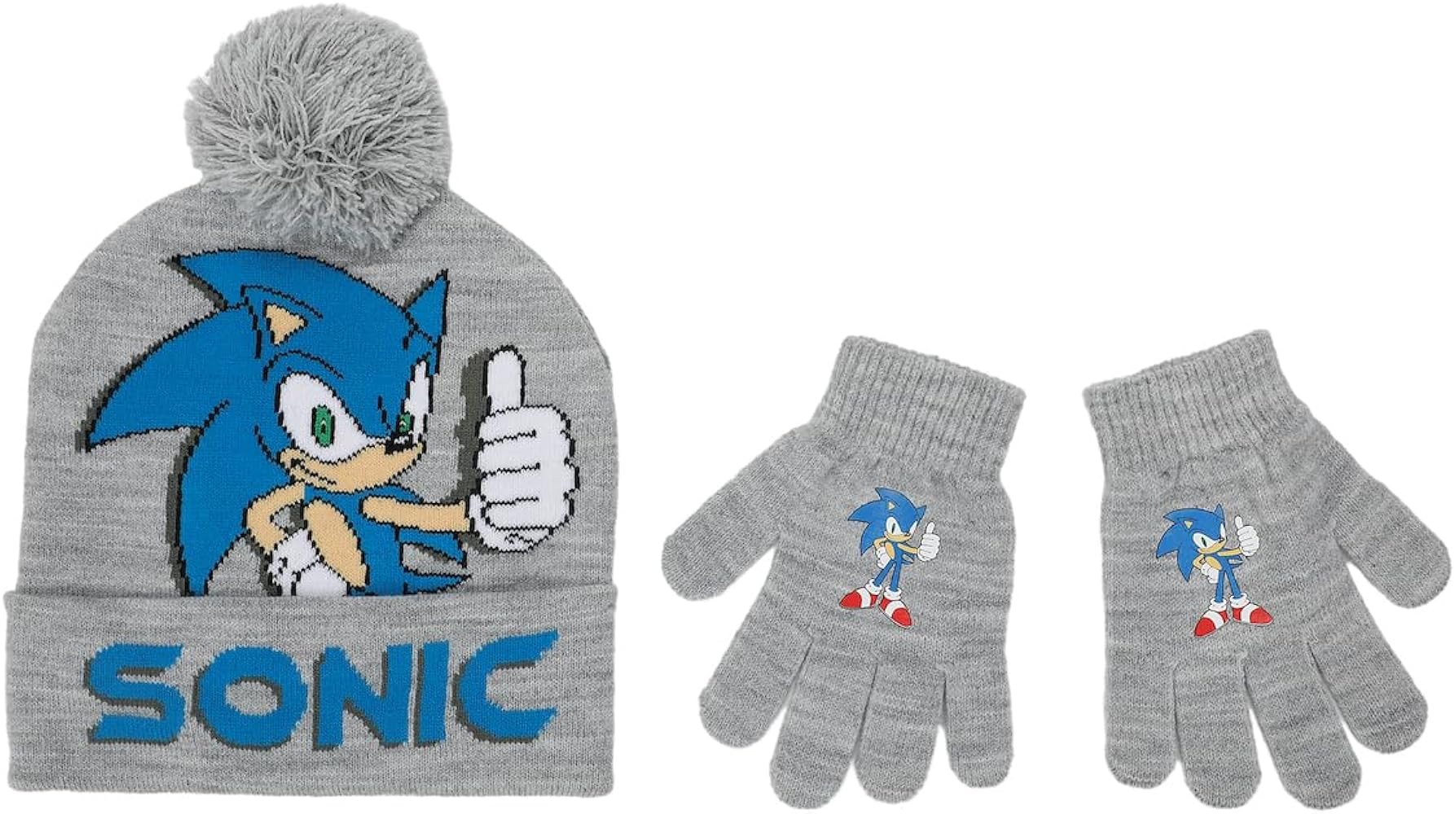 Sonic The Hedgehog Youth Cuffed Beanie and Gloves Set Gray | Amazon (US)