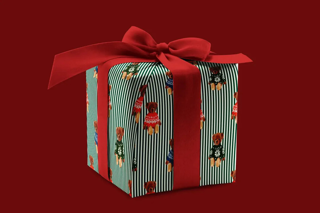 Wrapping Paper: Pine Stripe Sweater Bears {gift Wrap, Birthday, Holiday, Christmas} - Etsy | Etsy (US)
