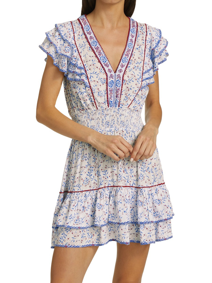 Poupette Nyc Women's Camila Smocked Mini Dress - Blue Cerise - Size L | Saks Fifth Avenue OFF 5TH