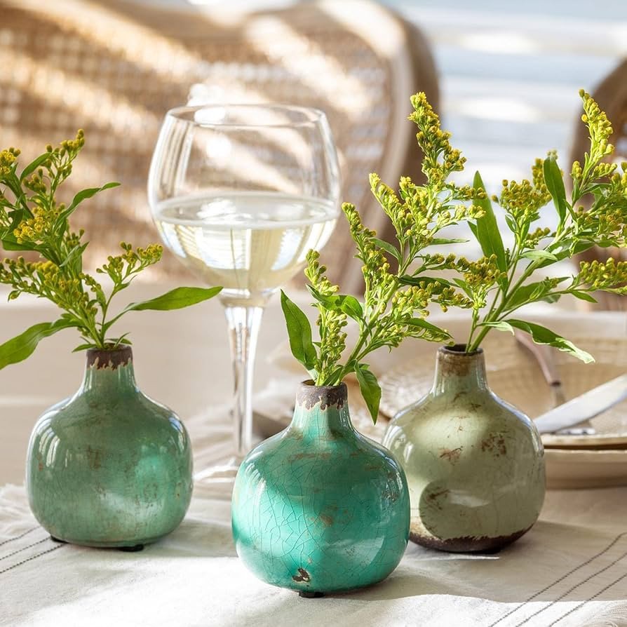 Park Hill Collection ECL00675 Glazed Stoneware Bud Vases, 3.75-inch, Ceramic, Blue-Green | Amazon (US)