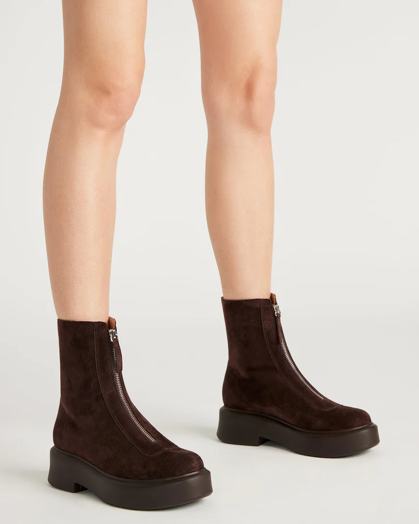JONES Chocolate Brown Suede Zipper Lug Ankle Boot | Women's Booties | Steve Madden (US)