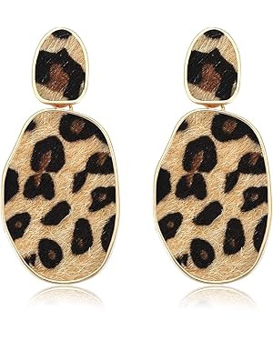HEIDKRUEGER Leopard Print Earrings Lightweight Geometric Faux Leather Drop Dangle Earring Stateme... | Amazon (US)