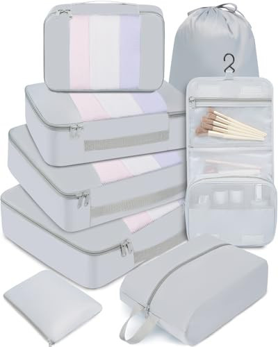 BAGAIL 8 Set Packing Cubes Various Sizes Packing Organizer for Travel Accessories Luggage Carry On Suitcase-Light Grey | Amazon (US)