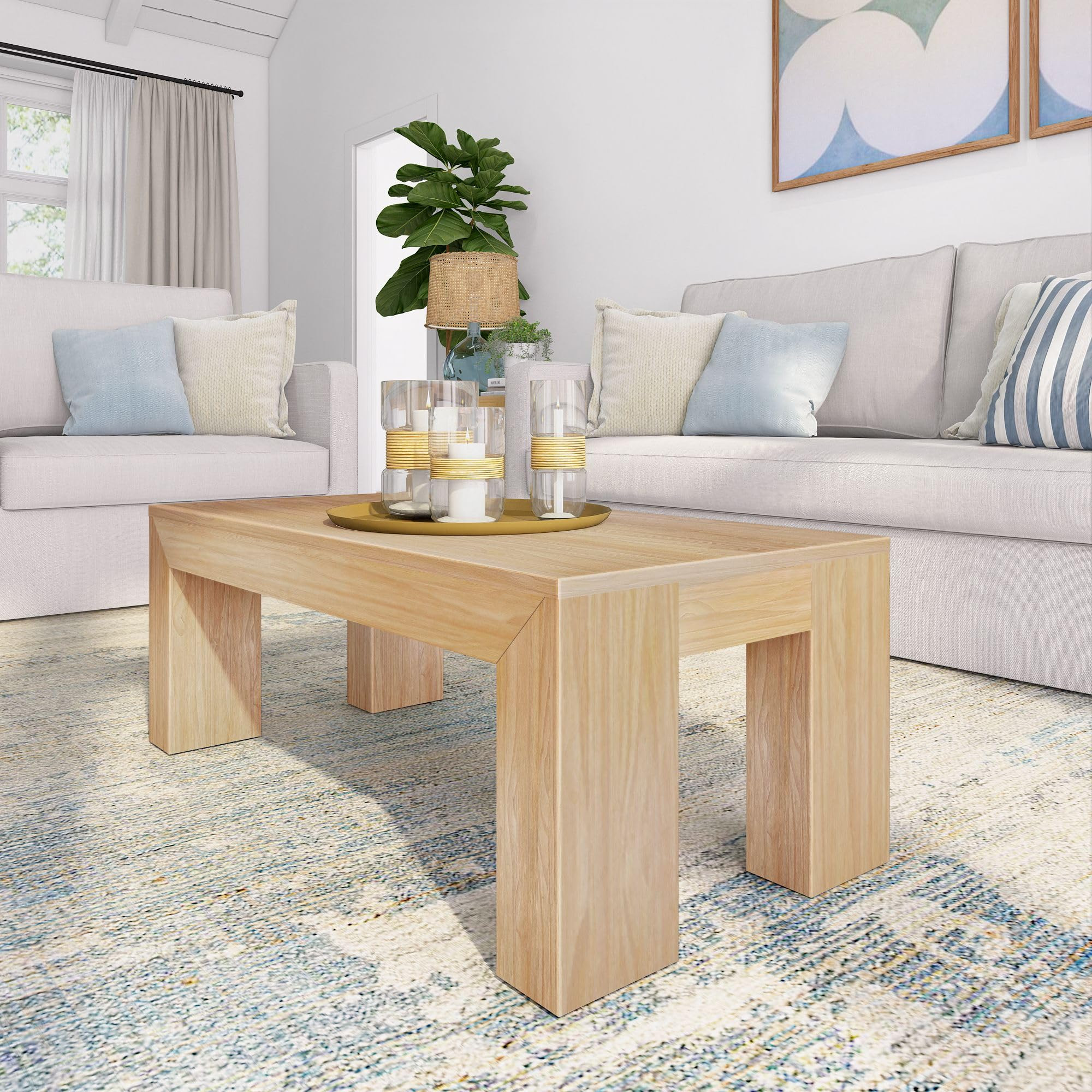 Plank+Beam Modern Rectangular Coffee Table, 40", Rectangle Coffee Table for Living Room, Mini Cen... | Amazon (US)