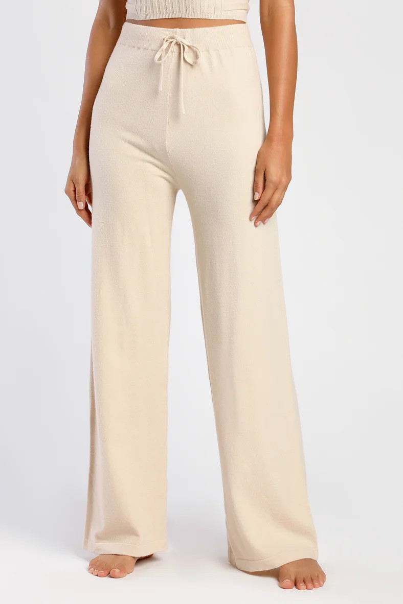 Relaxation Reputation Beige Knit Drawstring Sweater Pants | Lulus (US)