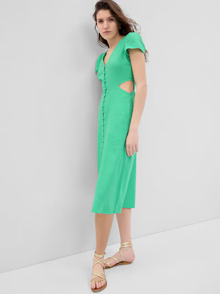Linen-Blend Cutout Midi Dress | Gap (US)