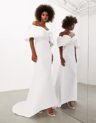 ASOS DESIGN Maeve sculpted off shoulder wedding dress in ivory | ASOS (Global)