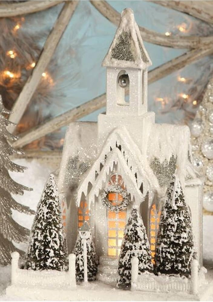 Christmas Decor - Bethany Lowe Designs - Large Ivory Church | Amazon (US)