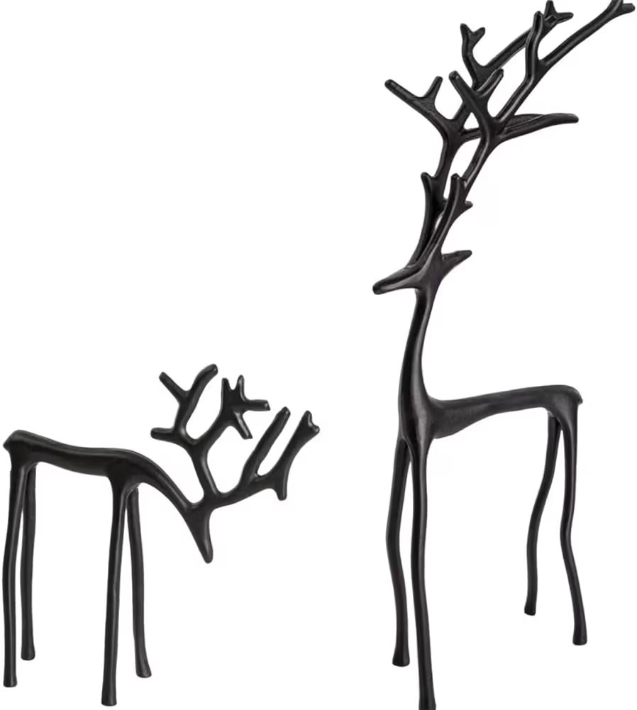 Black Reindeer Statue - Small Alloy Deer Sculpture Christmas Figurine - Modern Elegant Holiday Decor for Tabletop, Mantel, Living Room, Office (Set-A+B) | Amazon (US)
