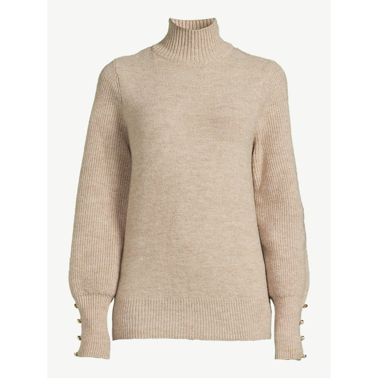 Scoop Women's Button Cuff Turtleneck Sweater - Walmart.com | Walmart (US)