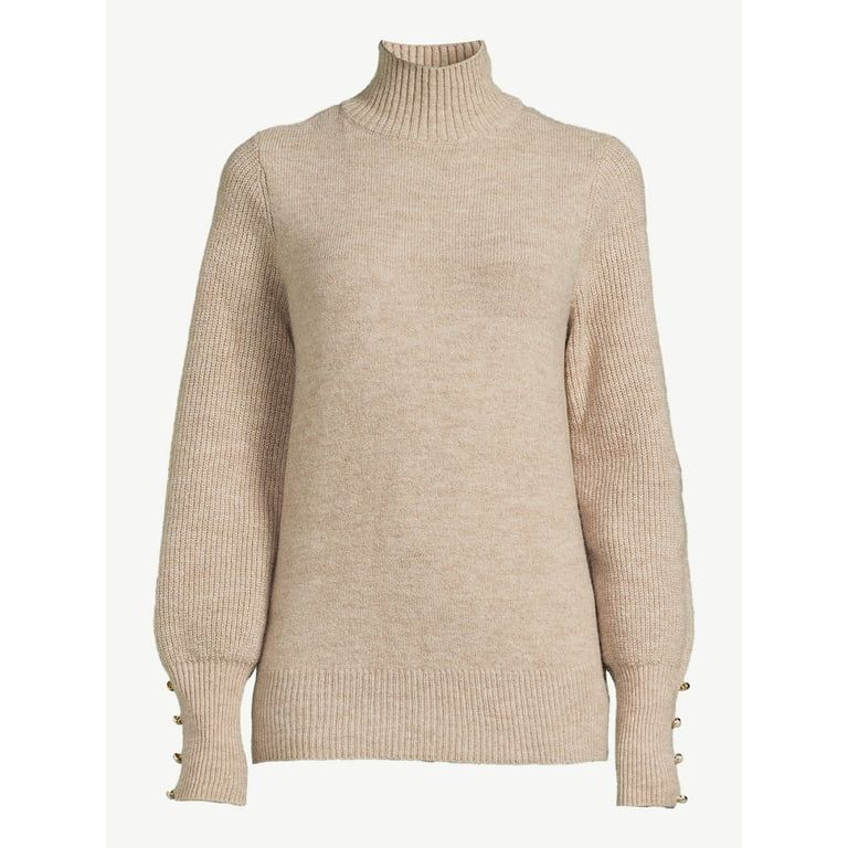 Scoop Women's Button Cuff Turtleneck Sweater - Walmart.com | Walmart (US)