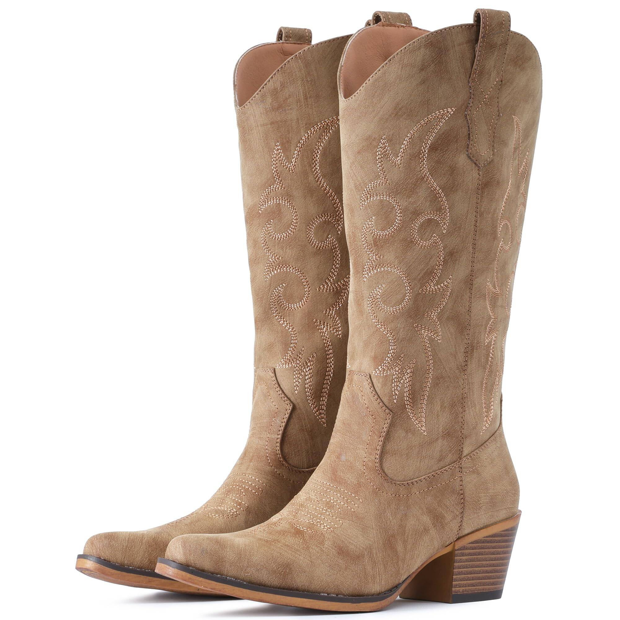 Cowboy Boots For Women Western Cowgirl Boots Mid Calf Snip Toe Boot With Chunky Heel - Walmart.co... | Walmart (US)