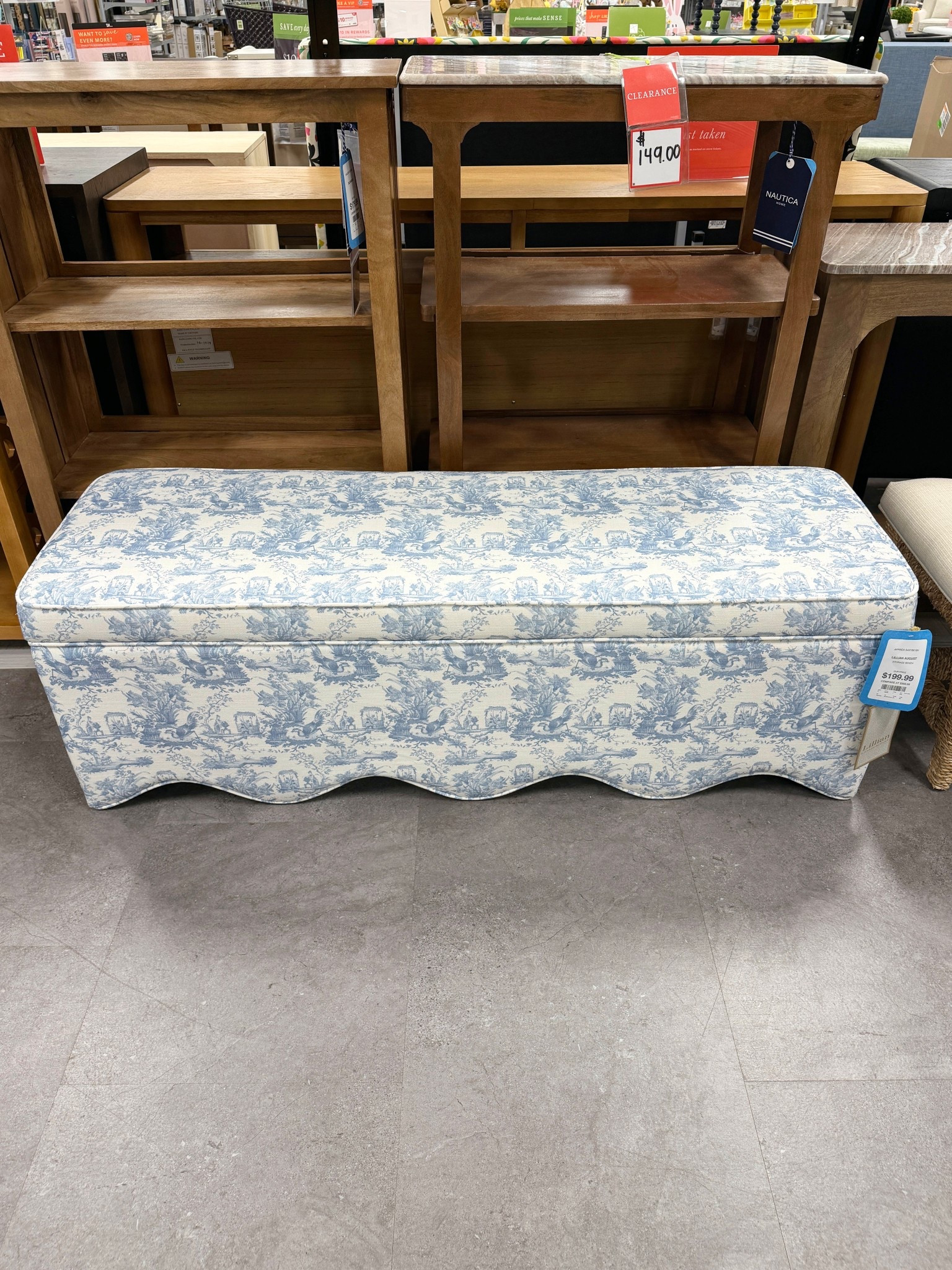 TJ Maxx find! 🩵 This Scalloped Base Storage Bench (52x17) is such a charming accent piece with its pretty scalloped base and chinoiserie-inspired style. 😍 The hinged cushion top opens to a roomy hidden storage compartment, making it both stylish and practical for storing blankets, pillows, or everyday essentials! 📖 A beautiful home accent that adds character while keeping things organized—definitely a sell-out risk! 🤍 #TJMaxxFinds #Ottoman #ChinoiserieStyle

#LTKSaleAlert #LTKHome