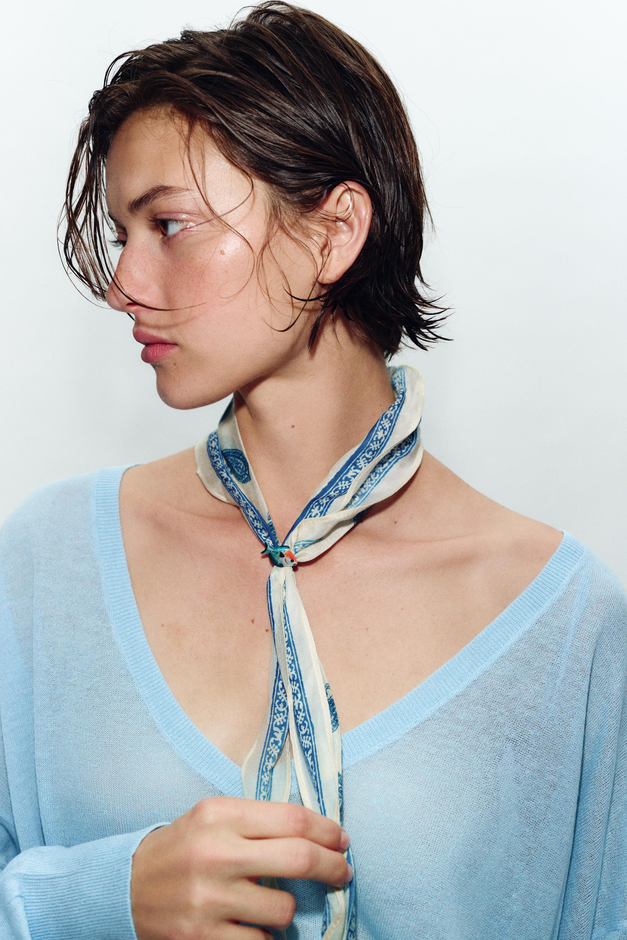 FISH PRINT SILK BANDANA SCARF | Zara US