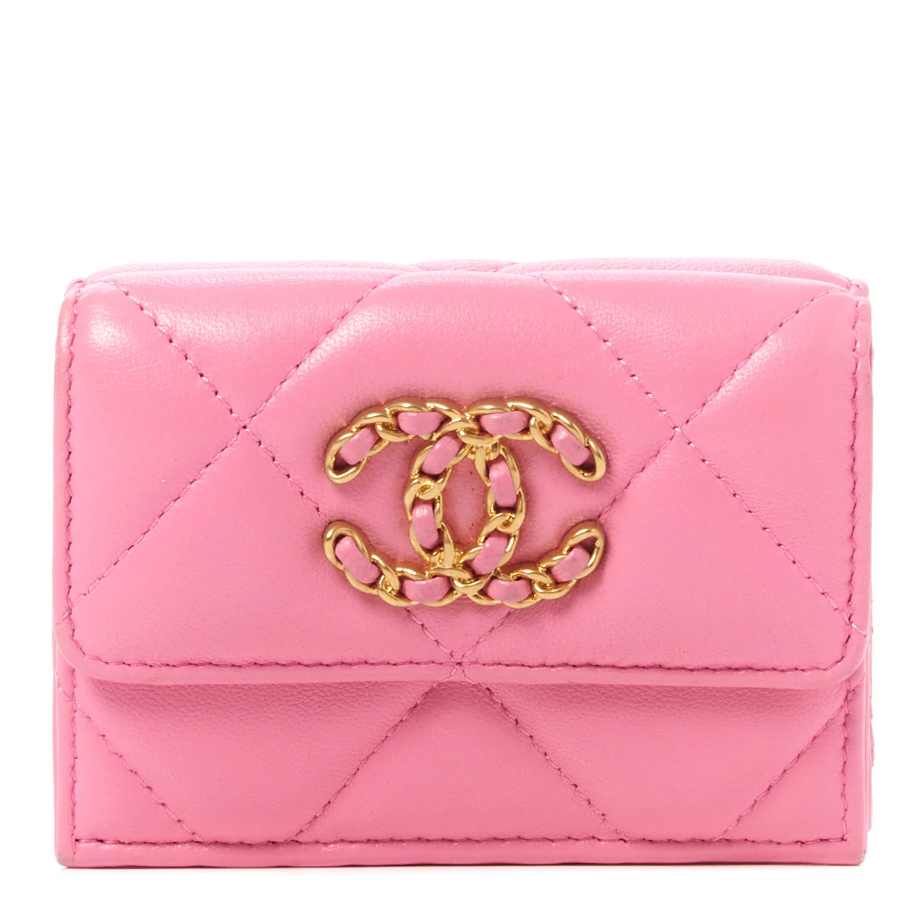 CHANEL Goatskin Quilted Small Chanel 19 Flap Wallet Pink | FASHIONPHILE (US)