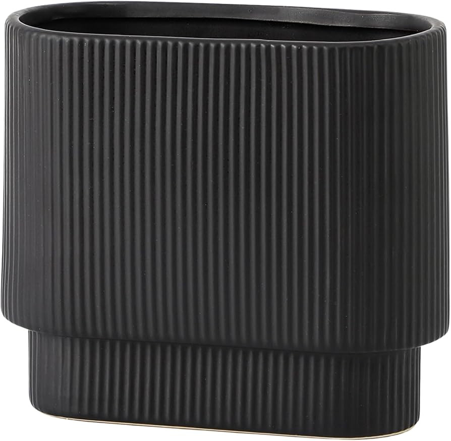 YANWE1 Black Ceramic Flower Vase, Decorative Vase, Boho Vase, Mondern Vase, Ribbed Vase, Rectangl... | Amazon (US)