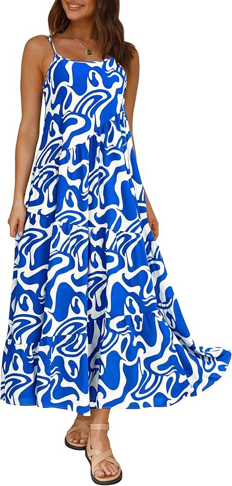 WICIWI Women's Summer Dresses 2024 Spaghetti Straps Sleeveless Backless Flowy Loose Boho Floral P... | Amazon (US)