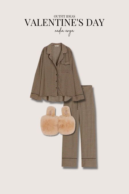 Valentine’s Day outfit ideas - cosy night in at home drinking wine 🍷 H&M patterned lounge co-ord set and fluffy slippers from the nap co  

#LTKeurope #LTKshoecrush #LTKstyletip