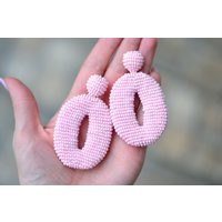 O-Style Oscar Pale Pink Beaded Oval Earrings Trendy Wedding Bridal Statement Jewelry Chunky Big Drop | Etsy (US)