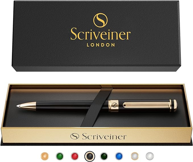 Scriveiner Black Lacquer Ballpoint Pen -Stunning Luxury Pen, Real Gold Plating, Schmidt Black Ref... | Amazon (US)