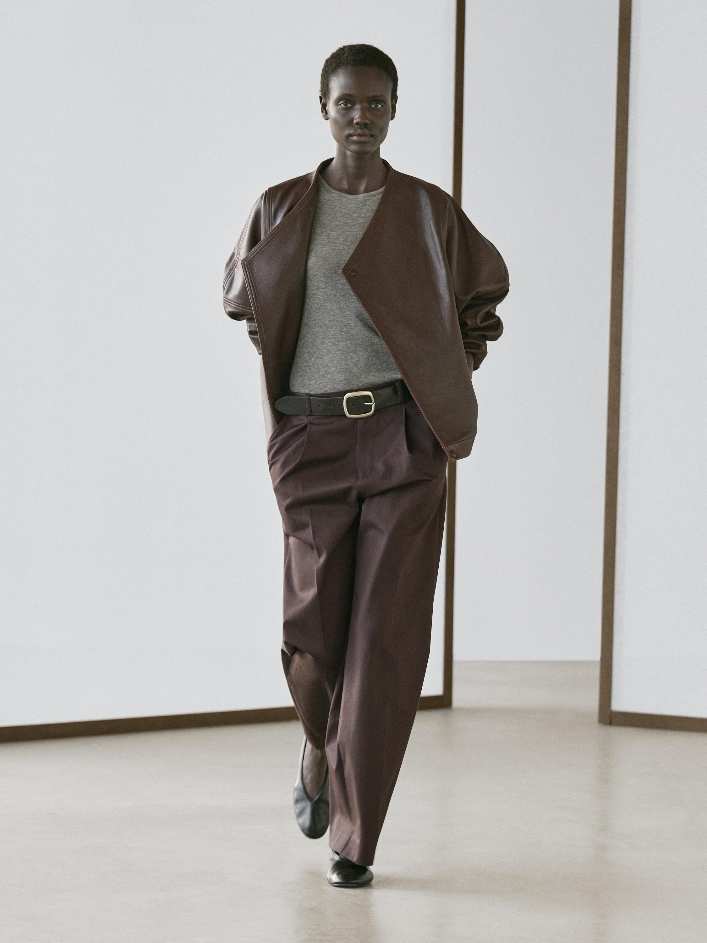 Asymmetrische Bomberjacke aus Nappaleder | Massimo Dutti DE