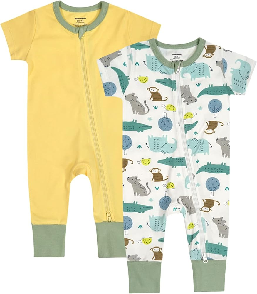 Teach Leanbh Baby Boys Girls 2 Pack 2 Way Zipper Footless Pajamas Cotton Short Sleeve Printing Ro... | Amazon (US)