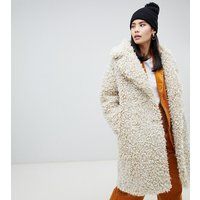 Monki double breasted teddy coat in off white - Beige | ASOS ROW