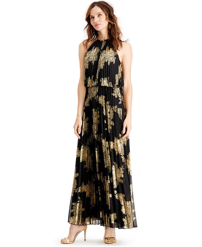MSK Metallic-Print Pleated Blouson Gown & Reviews - Dresses - Women - Macy's | Macys (US)