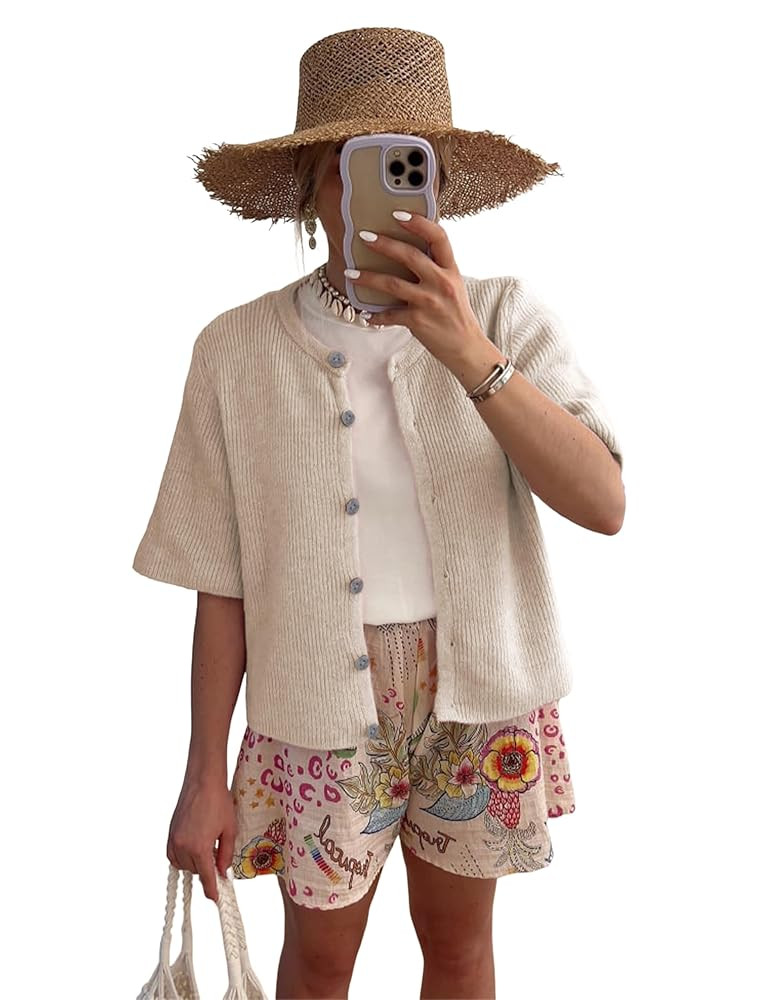 SCUSTY Women's Lightweight Cardigan Short Sleeve Button-Down Summer Cardigan Sweater | Amazon (US)