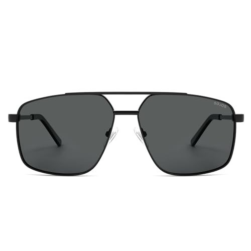 SOJOS Trendy Square Polarized Aviator Sunglasses for Women Men, 80s 90s Retro Vintage Aviators SJ1283, Black/Grey | Amazon (US)