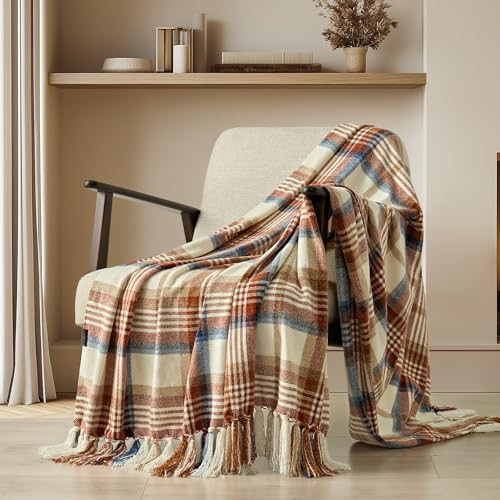 EVERGRACE Plaid Chenille Throw Blanket for Couch, Super Soft Cozy Decorative Fall Throw Blanket with Tassels for Bed Sofa Farmhouse Decor, Lightweight Harvest Plaid Throw Blanket for Autumn, 60"x80" | Amazon (CA)