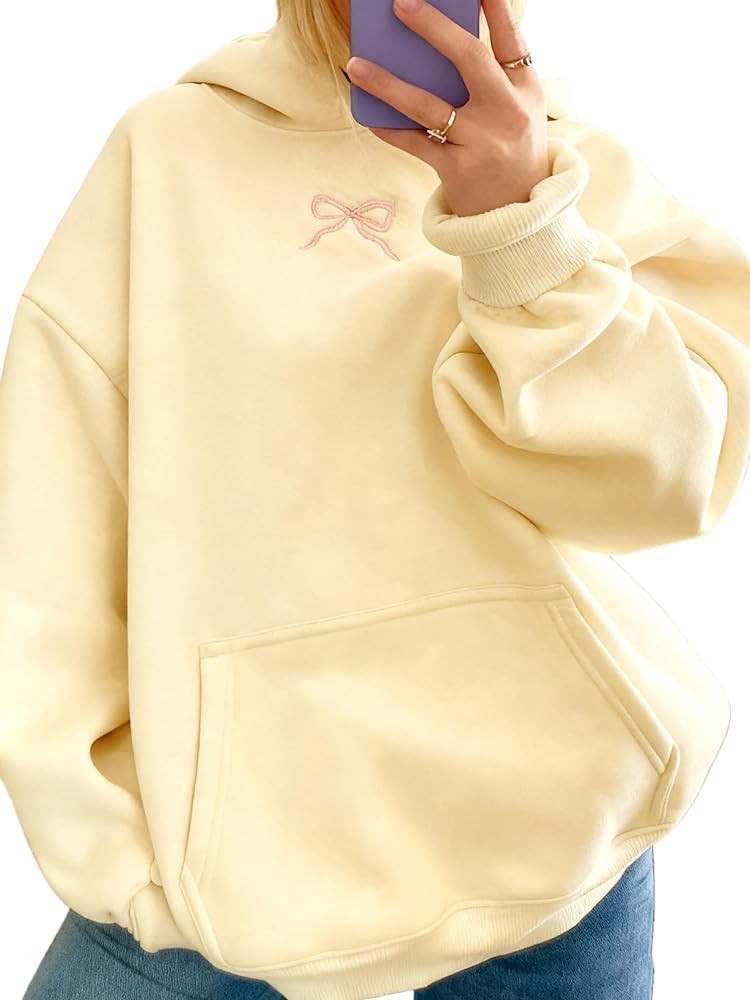 Hoodies for Teen Girls Long Sleeve Cute Sweatshirts Hooded Embroideried Bow Sweatshirt Preppy Clo... | Amazon (US)