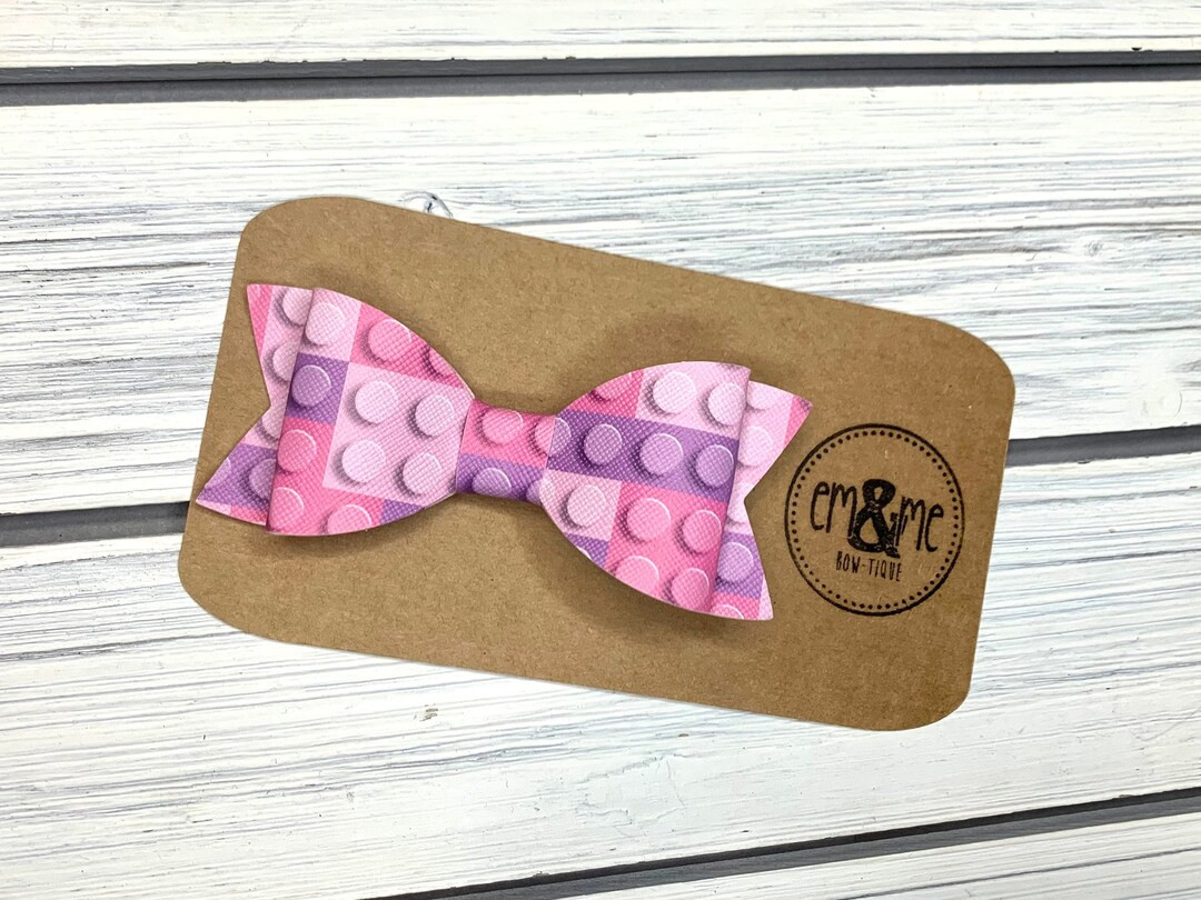 4” Pink and Purple Blocks hair bow, pink bow, purple bow, building blocks bow, girls hair bow, ... | Etsy (US)