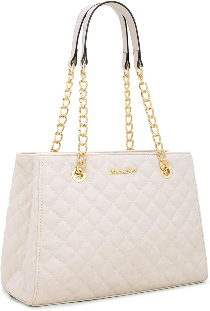 Montana West MEDIUM Tote Bag for Women Quilted Chain Handbags Shoulder Purse | Amazon (US)