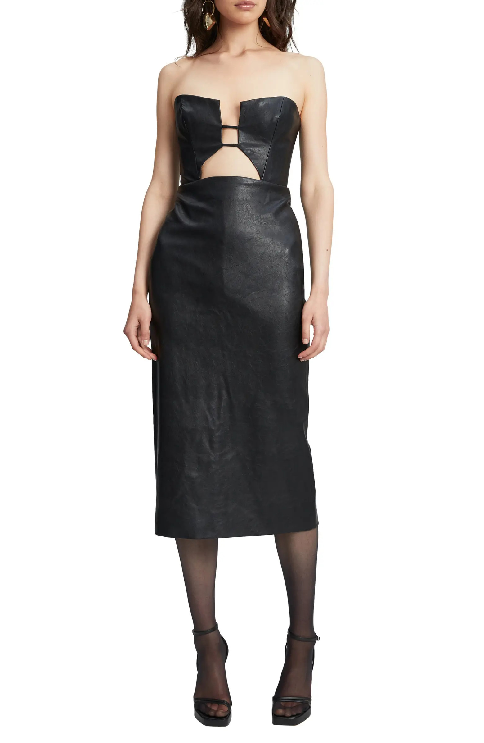 Bardot Nefeli Cutout Faux Leather Strapless Dress | Nordstrom | Nordstrom