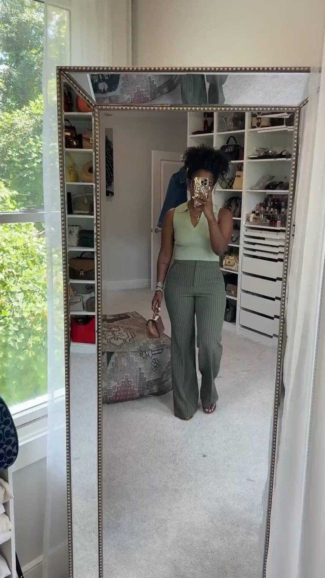 Express Haul
Trousers: 8
Green top: M
Sheer White Top: L
White Tee: M
Denim Jacket: L
