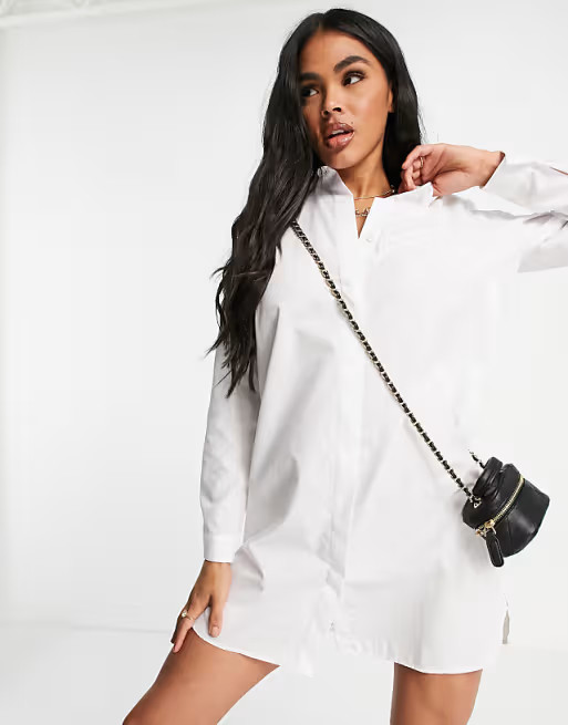 ASOS DESIGN cotton mini shirt dress in white | ASOS (Global)