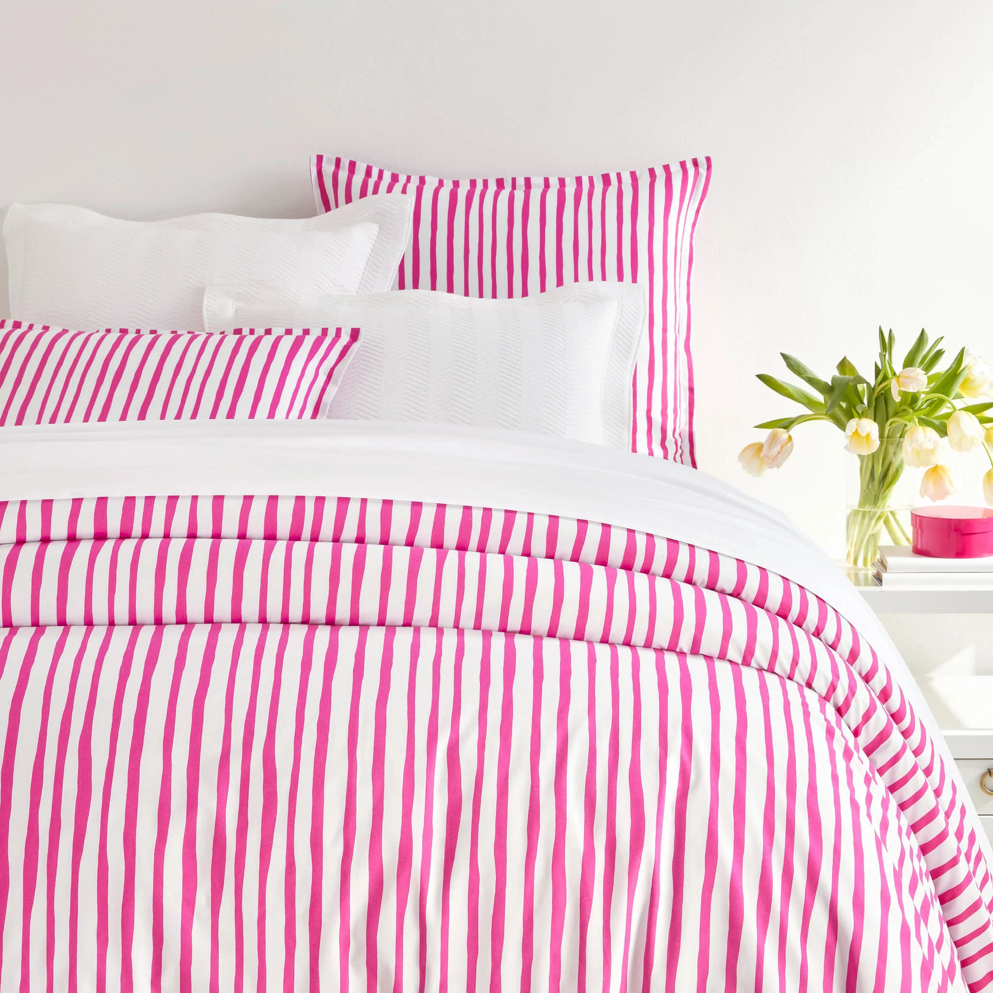 Painterly Stripe Pink Duvet Cover - King | Annie Selke