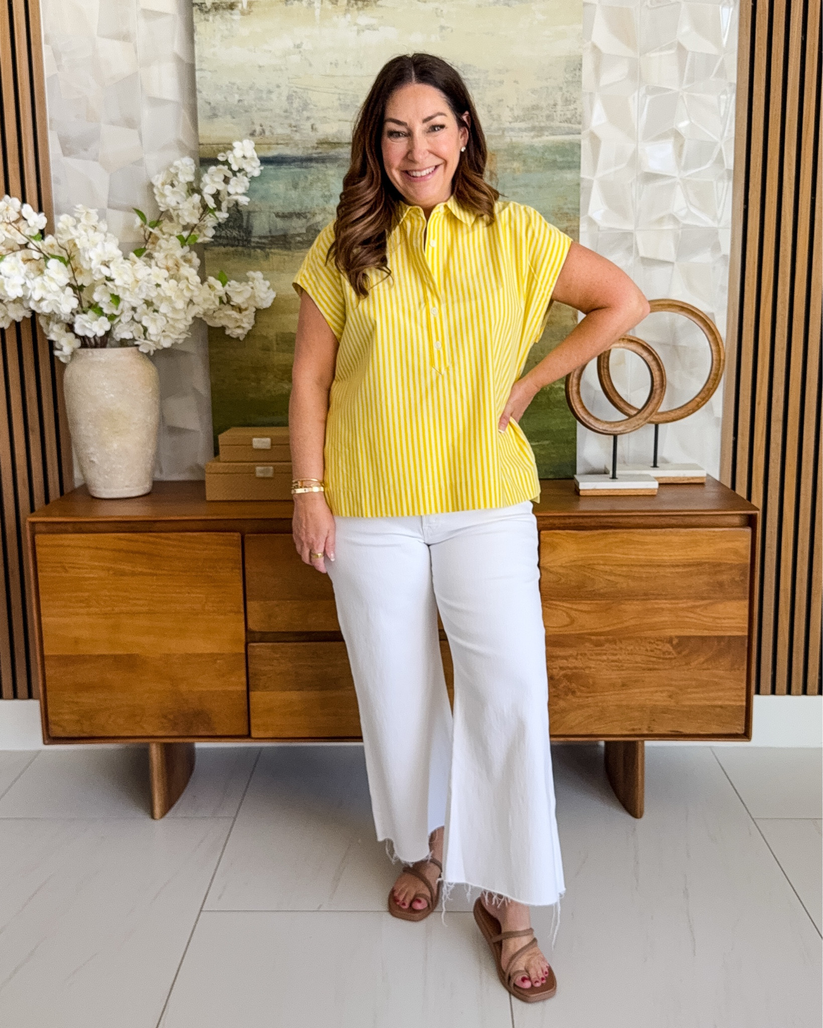 Yellow stripes + white wide-leg jeans = the freshest spring combo 🌼 |  Wearing  large in top, 34P in jeans (UK sizing)

#LTKSeasonal #LTKOver40 #LTKMidsize