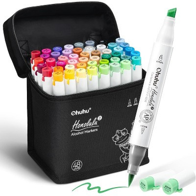 Ohuhu Alcohol Markers Brush and Chisel Tip: 48-Color Honolulu 2- Brush and Chisel Dual Tips Art Marker for Artist Adults - Refillable -AP Certificated | Target