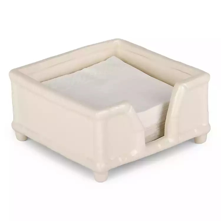 White Ceramic Bamboo Napkin Holder | Kirklands