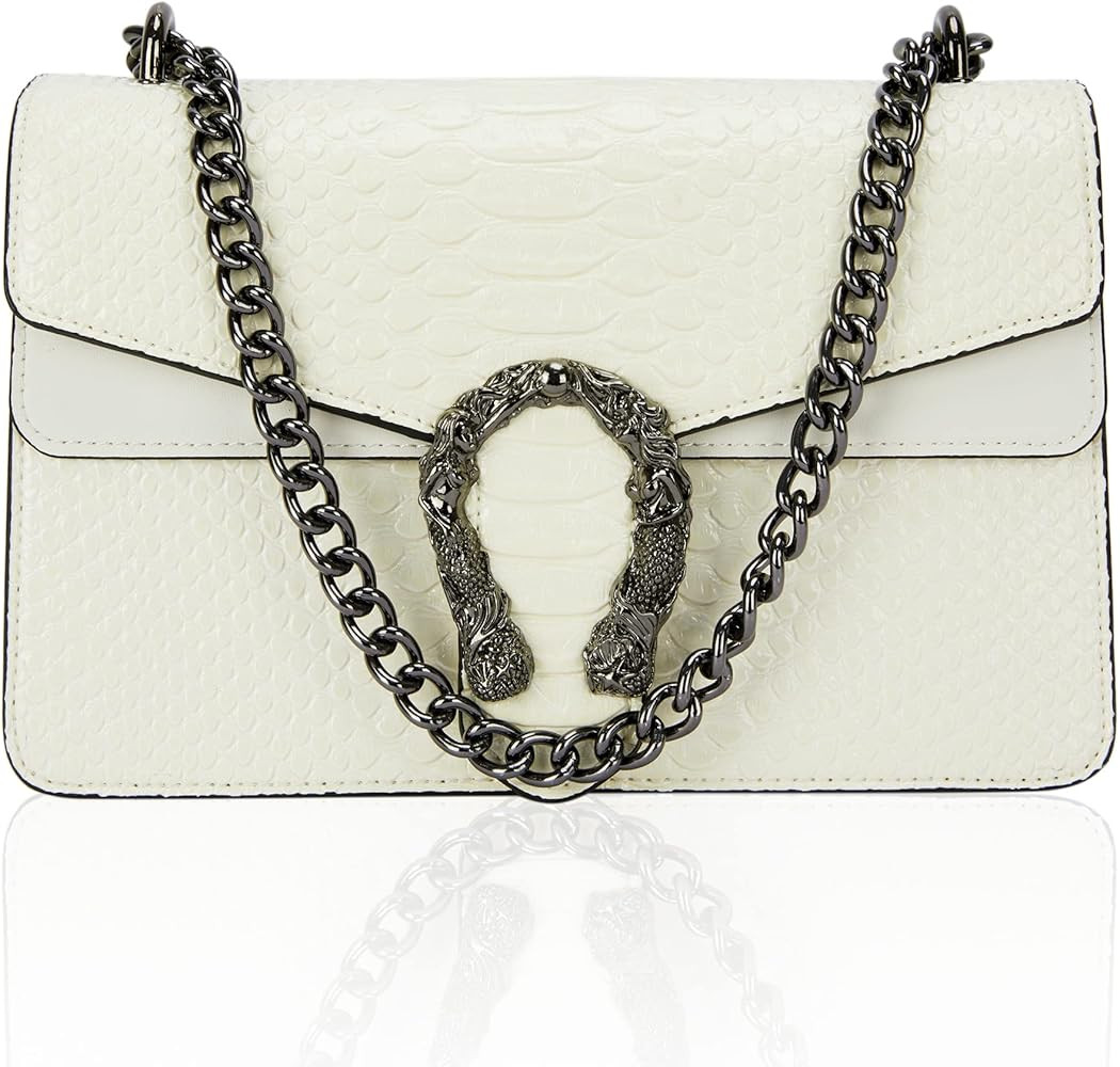Crossbody Bag and Satchel Purse for Women - Fashion Snake Print Chain Purse Luxury PU Leather HandBa | Amazon (US)