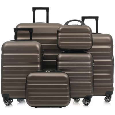 KWPZQEB 6-Piece Luggage Set Carry on Suitcase with ABS Hardshell, Spinner Wheels & TSA Lock, Brown (12/14/16/20/24/28) | Target