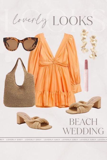 Loverly Grey beach wedding outfit idea. This bright Mango mini dress pairs perfectly with this raffia heels for a beachy look. 

#LTKstyletip #LTKSeasonal #LTKwedding