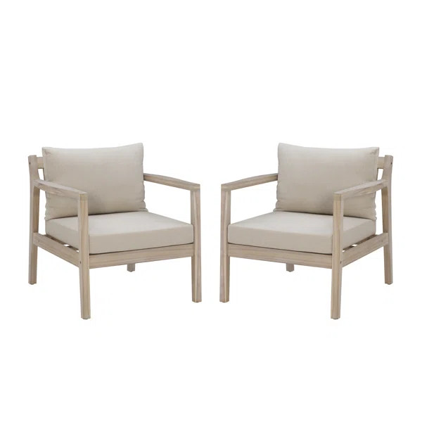 Amina Outdoor Solid Wood Acacia Chair with Cushions (Set of 2) | Wayfair North America